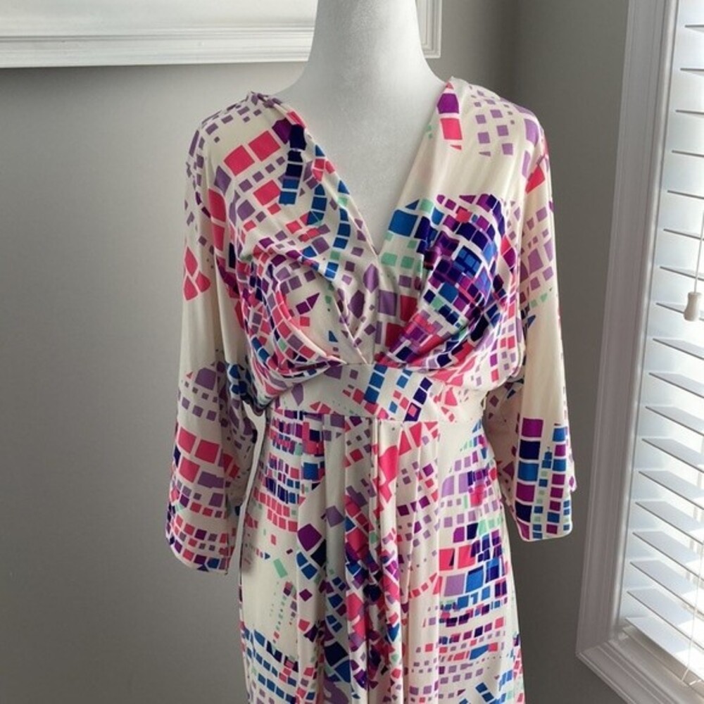 Vintage Morgan McFeeters Pink Purple Cream Vneck Casual Summer Dress Size 6 - Picture 9 of 16
